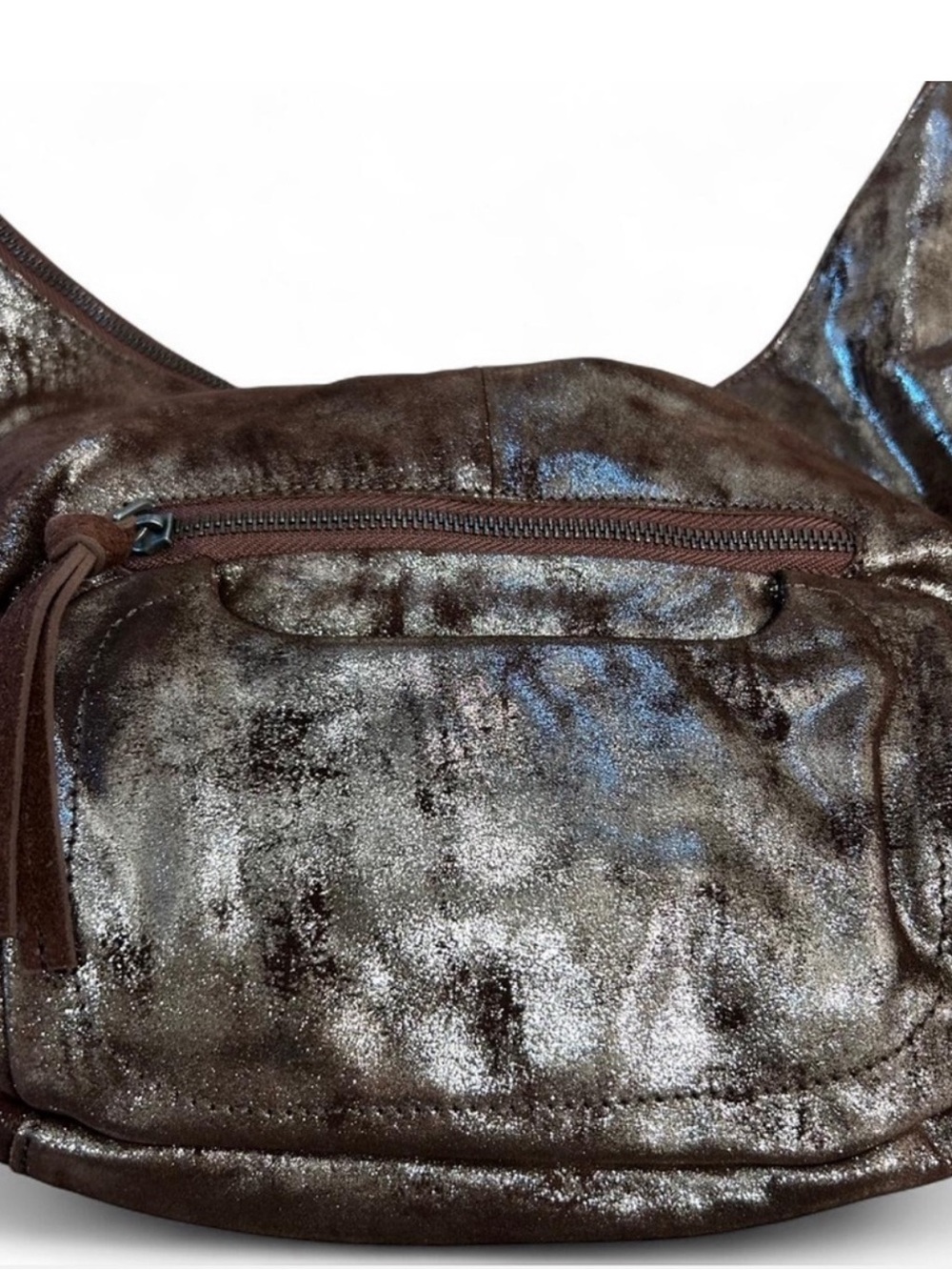 Free People We The Free Pyrite Metallic Brown Leather Sparta Sling Crossbody Bag - Picture 3 of 8